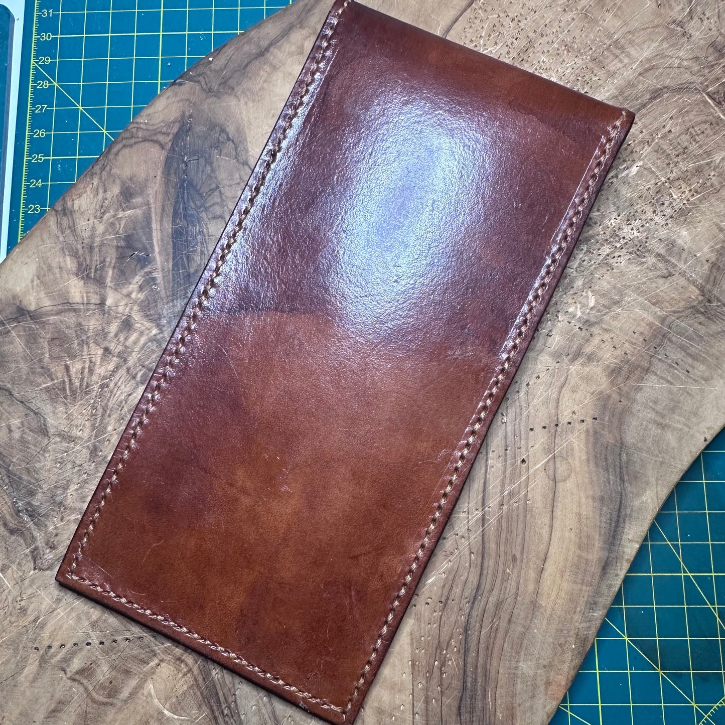 Hand-Stitched Veg-Tan Leather Glasses Case — Chestnut Brown