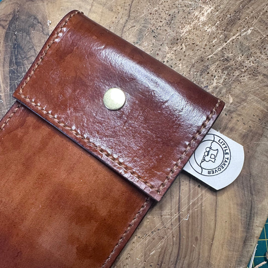 Hand-Stitched Veg-Tan Leather Glasses Case — Chestnut Brown