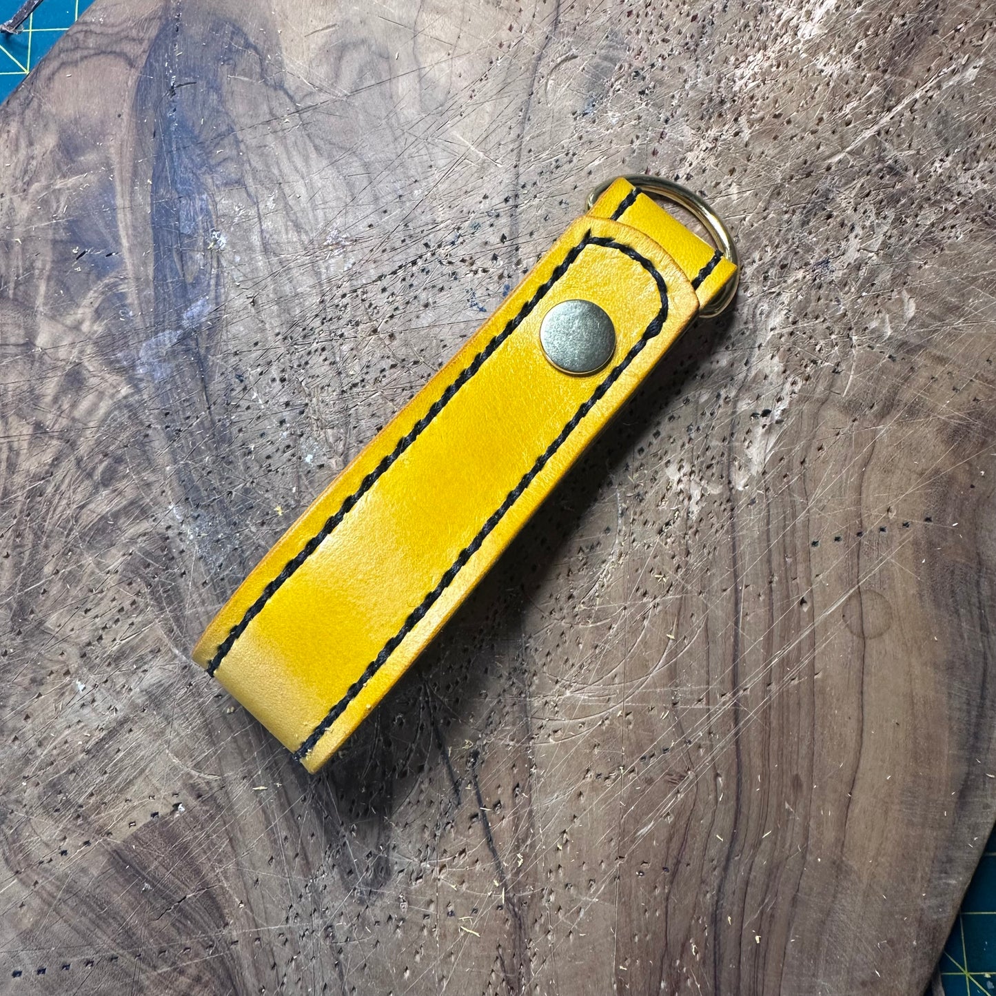 Louise — Hand-Stitched Leather Keyring in Sunshine Yellow
