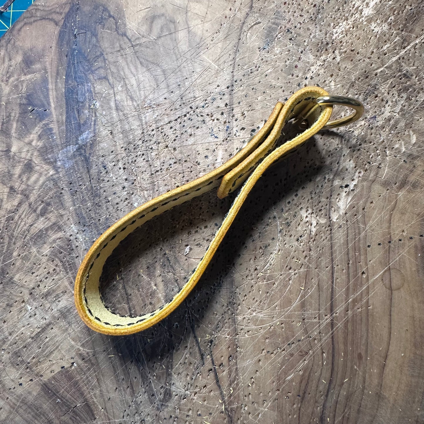 Louise — Hand-Stitched Leather Keyring in Sunshine Yellow