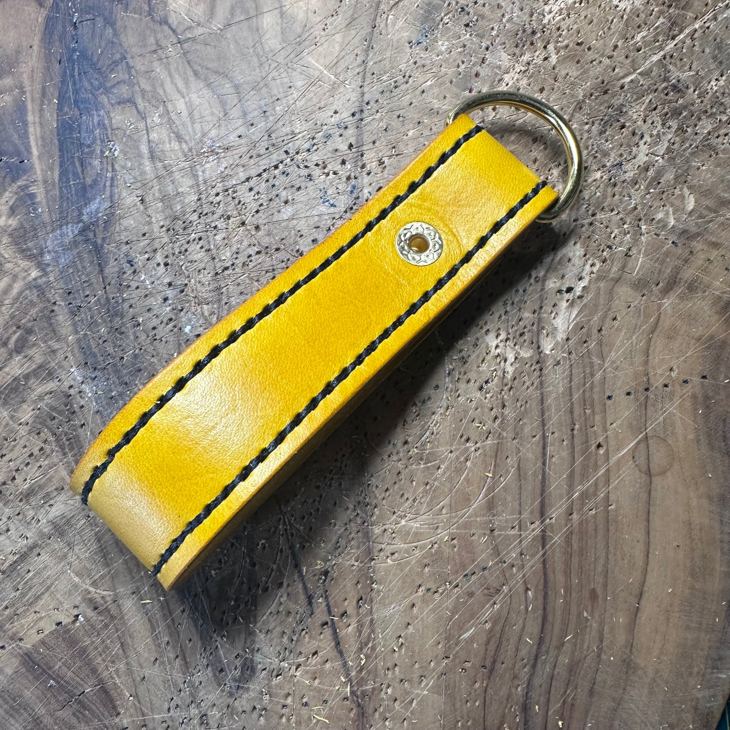 Louise — Hand-Stitched Leather Keyring in Sunshine Yellow