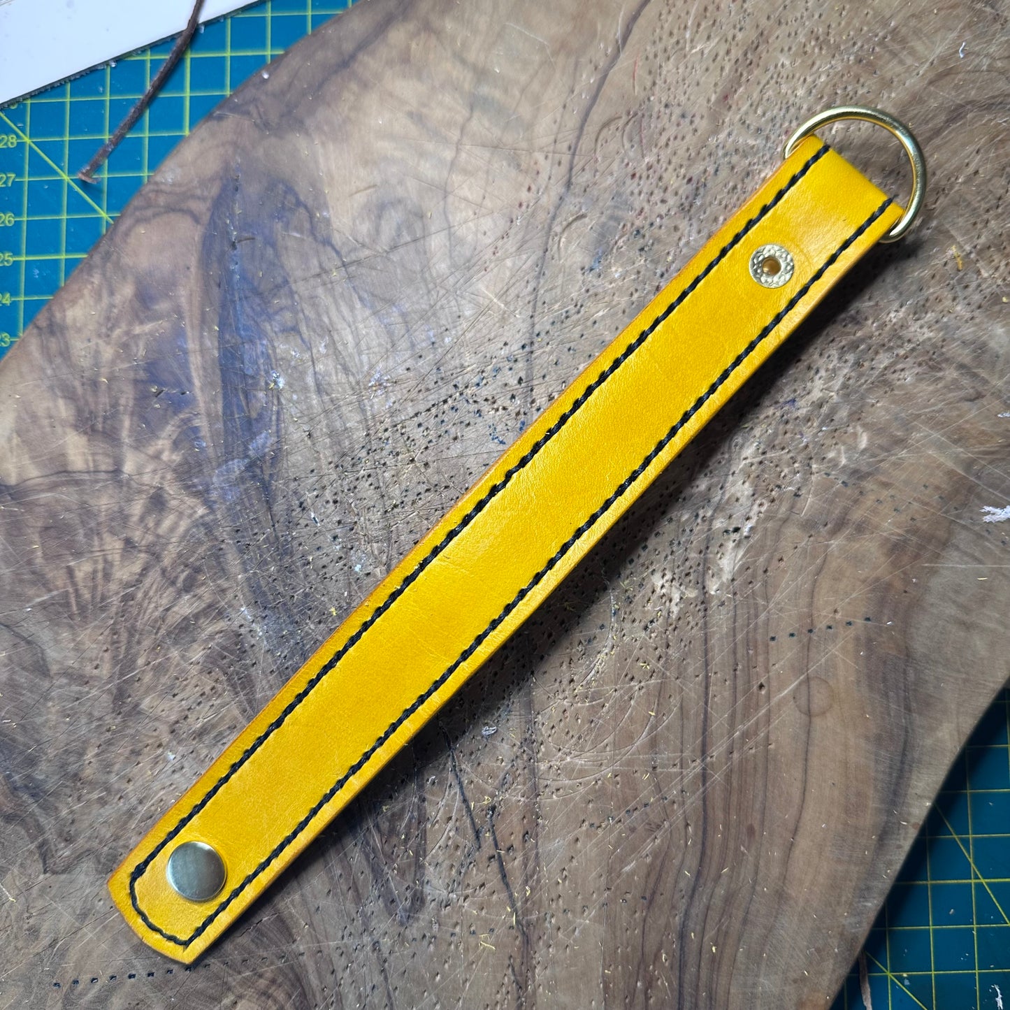 Louise — Hand-Stitched Leather Keyring in Sunshine Yellow