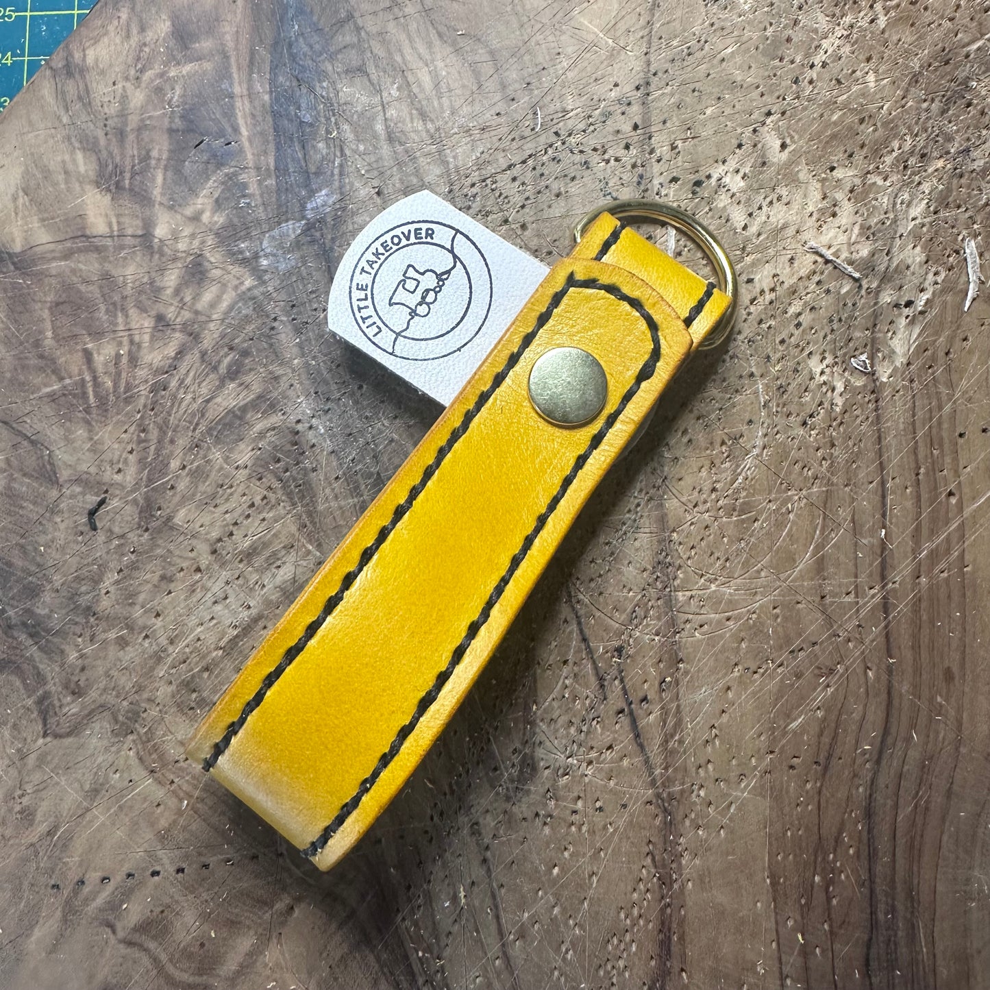 Louise — Hand-Stitched Leather Keyring in Sunshine Yellow