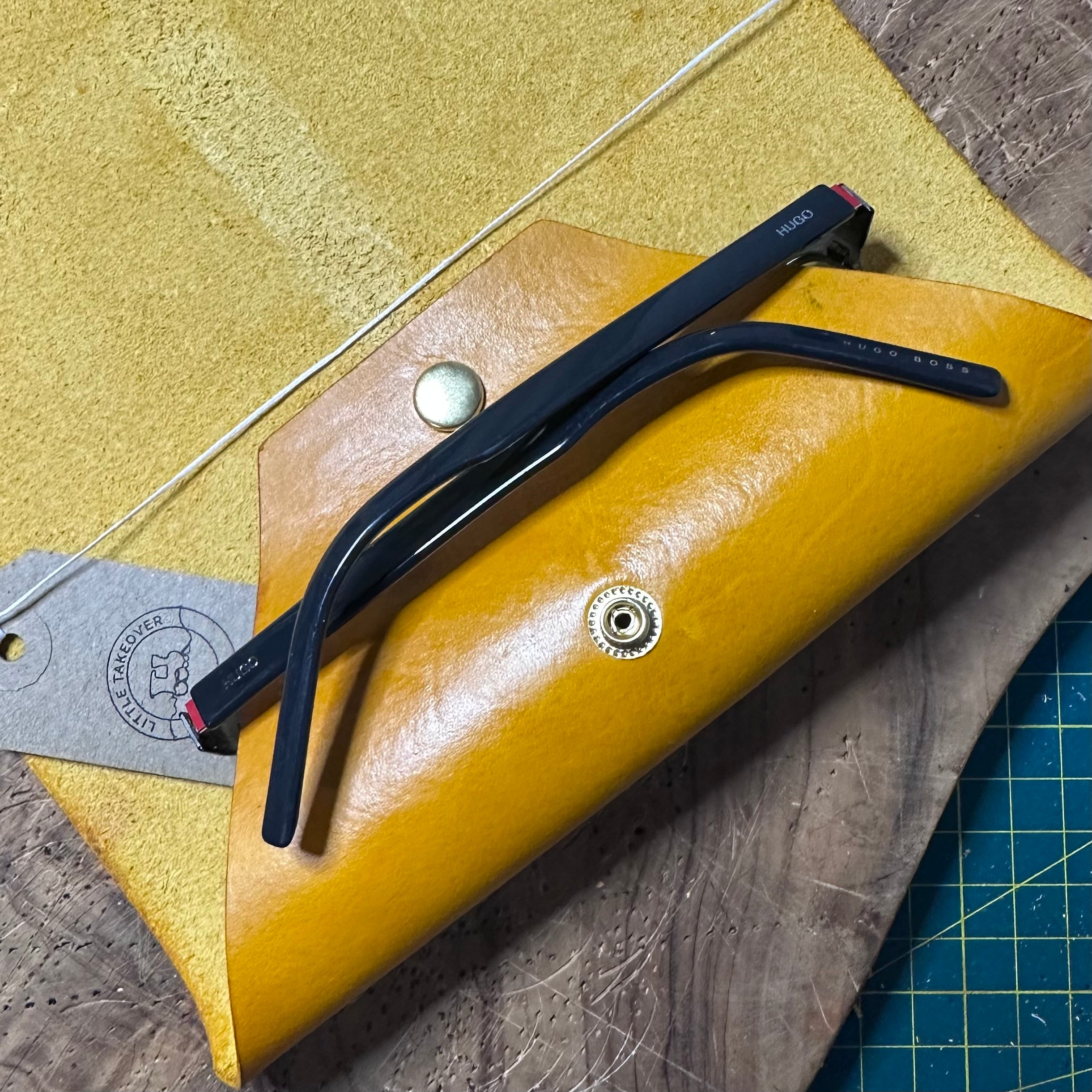 Yellow Leather Glasses Case in Veg Tan
